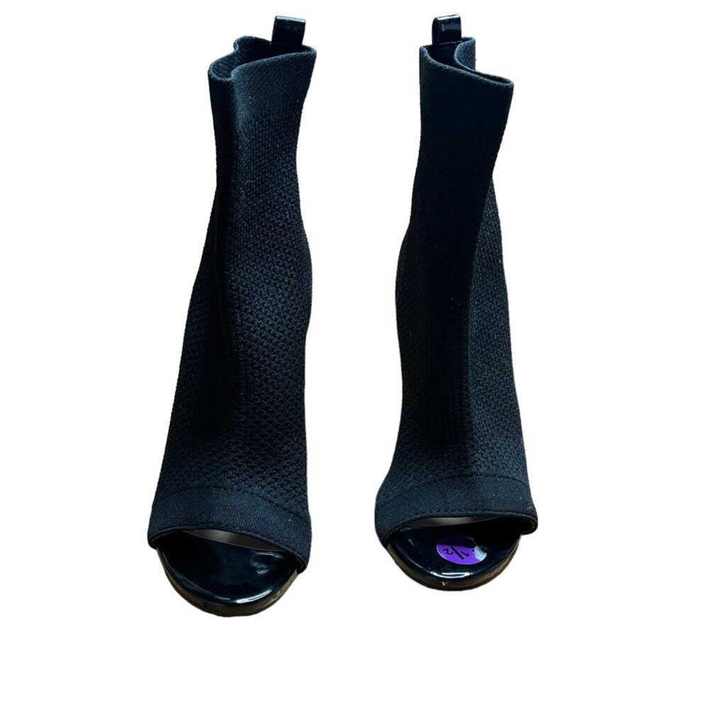 Catherine Malandrino Peep Toe Sock Bootie Heels For Women - Size 6.5 Black Knit - Picture 3 of 4